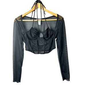 Corset Top Whimsigoth Black Romance Coquette Boho Fairy Punk Emo Long Sleeve